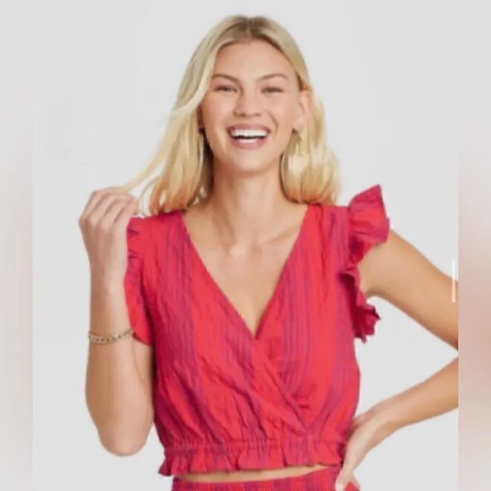 Universal Thread Women's Flutter Sleeveless Cropped Wrap Top Red NWT Size XL